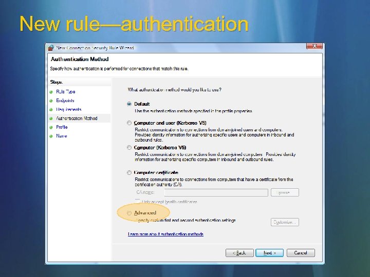 New rule—authentication 