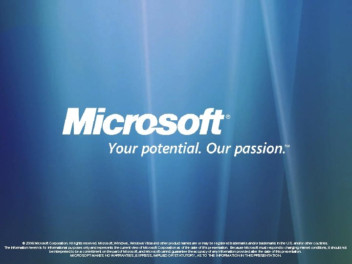 © 2006 Microsoft Corporation. All rights reserved. Microsoft, Windows Vista and other product names