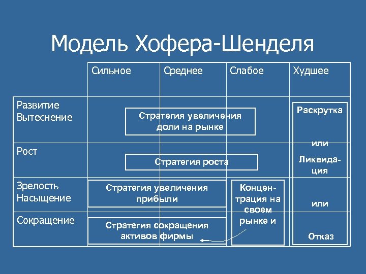 Сильное развитие. Анализ эволюции рынка: модель Hofer / Schendel. Хофера-Шенделя. Матрица Хофера-Шендела. Матрица Hofer Schendel.