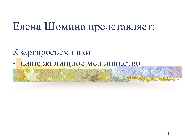 Елена Шомина представляет: Квартиросъемщики - наше жилищное меньшинство 1 