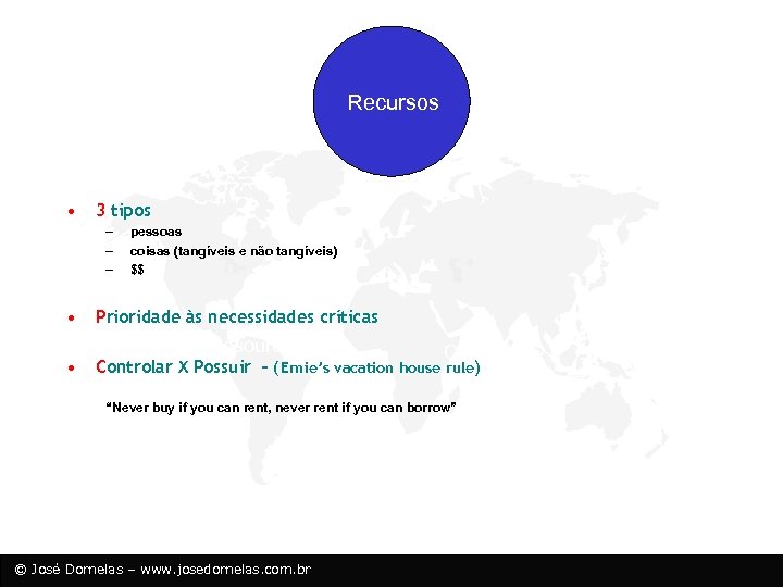 Recursos • 3 tipos – – – • • pessoas coisas (tangíveis e não