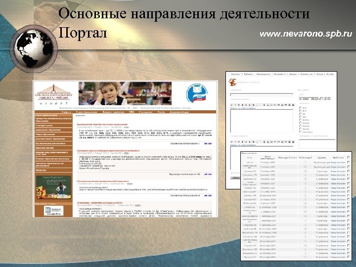 Основные направления деятельности www. nevarono. spb. ru Портал 