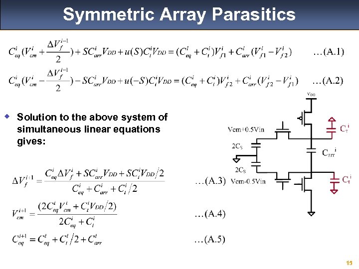 Symmetric Array Parasitics w Solution to the above system of simultaneous linear equations gives: