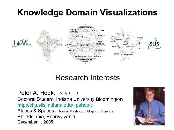 Knowledge Domain Visualizations SLIS Research Interests Peter A. Hook, J. D. , M. S.