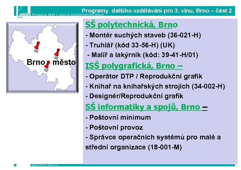 Programy dalšího vzdělávání pro 3. vlnu, Brno – část 2 SŠ polytechnická, Brno -