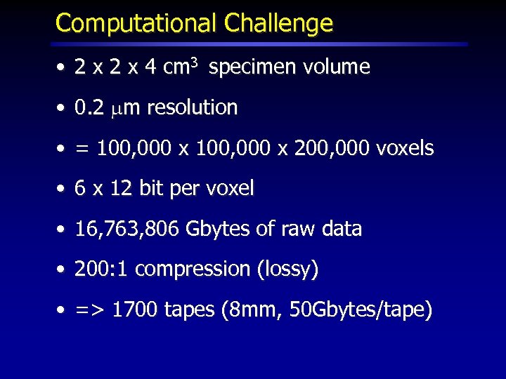 Computational Challenge • 2 x 4 cm 3 specimen volume • 0. 2 mm