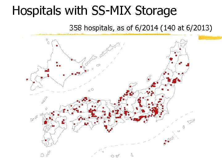 Hospitals with SS-MIX Storage 358 hospitals, as of 6/2014 (140 at 6/2013) Michio Kimura,