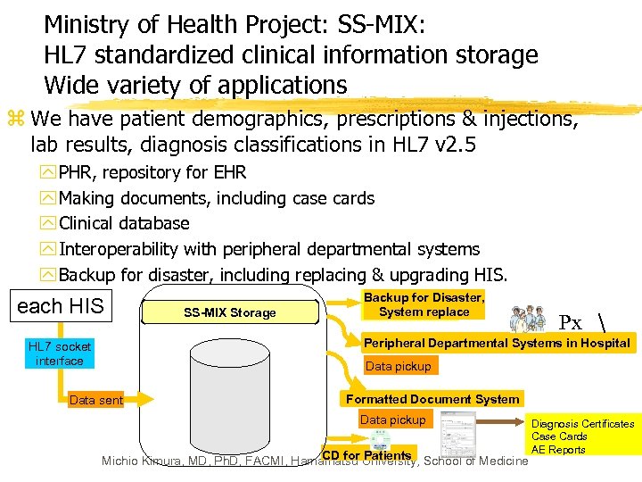 Ministry of Health Project: SS-MIX: HL 7 standardized clinical information storage Wide variety of