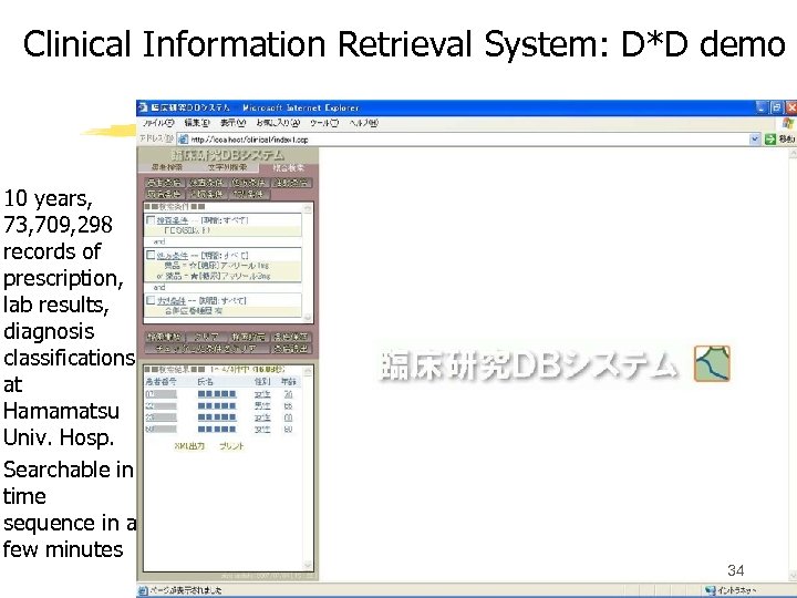 Clinical Information Retrieval System: D*D demo 10 years, 73, 709, 298 records of prescription,