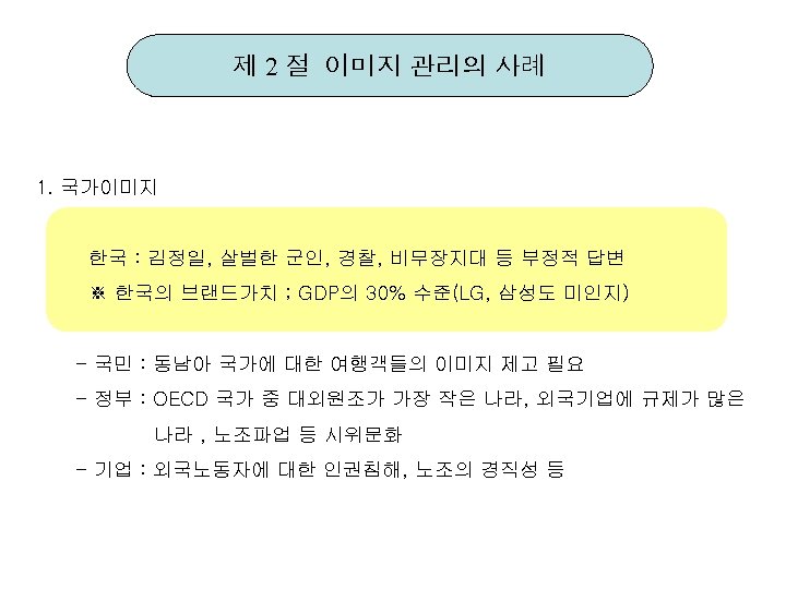 제 2 절 이미지 관리의 사례 1. 국가이미지 한국 : 김정일, 살벌한 군인, 경찰,