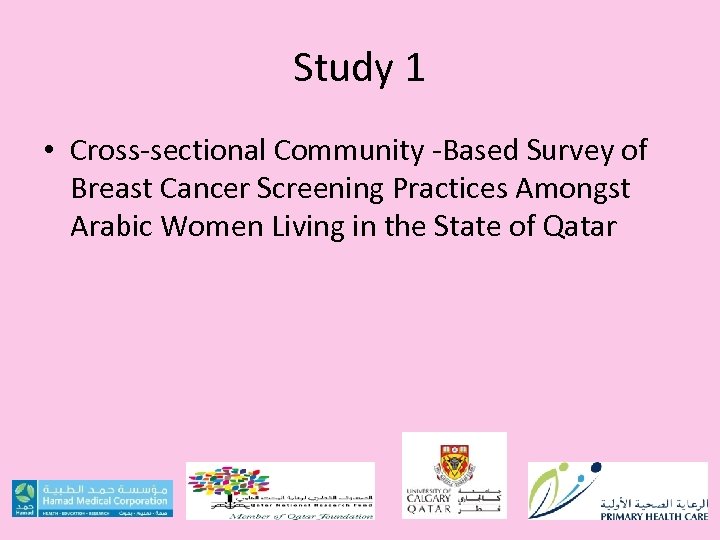 Study 1 • Cross-sectional Community -Based Survey of Breast Cancer Screening Practices Amongst Arabic