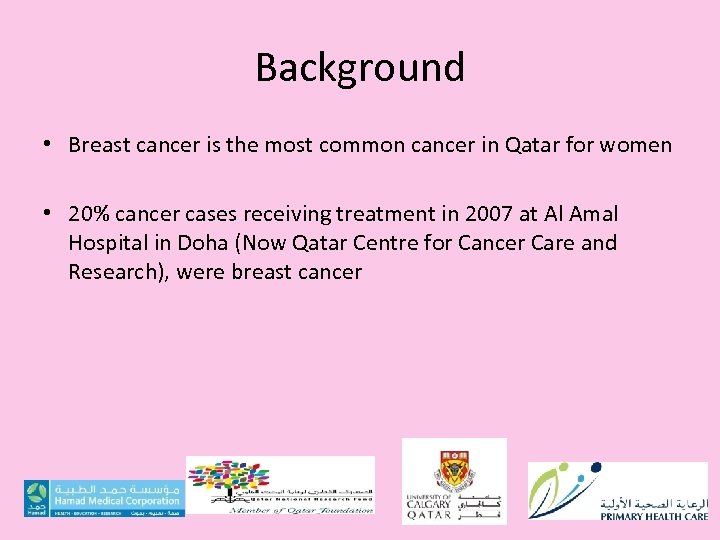 Background • Breast cancer is the most common cancer in Qatar for women •