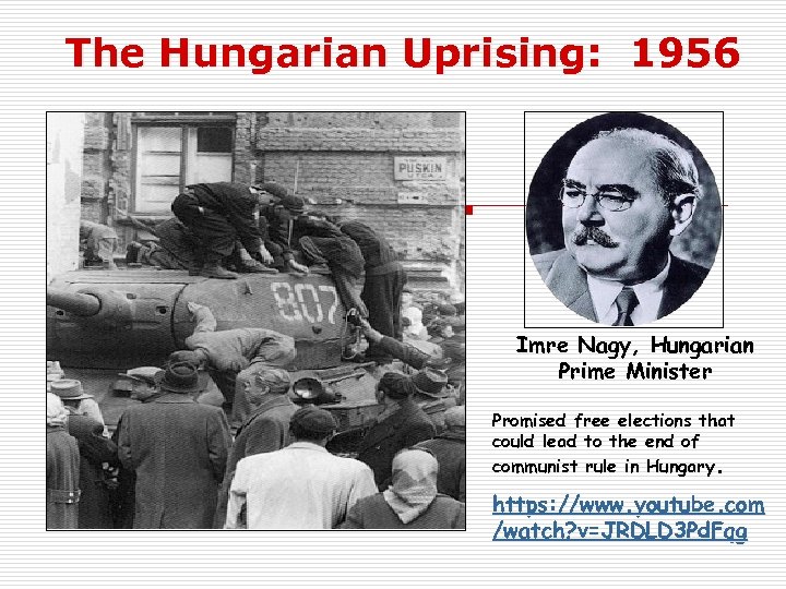 The Hungarian Uprising: 1956 Imre Nagy, Hungarian Prime Minister Promised free elections that could