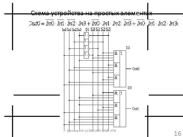 Схема устройства на простых элементах Крутских В. В. (с) 2011, НИУ МЭИ , РТФ