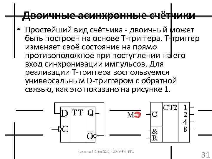 Двоичные асинхронные счётчики • Простейший вид счётчика - двоичный может быть построен на основе