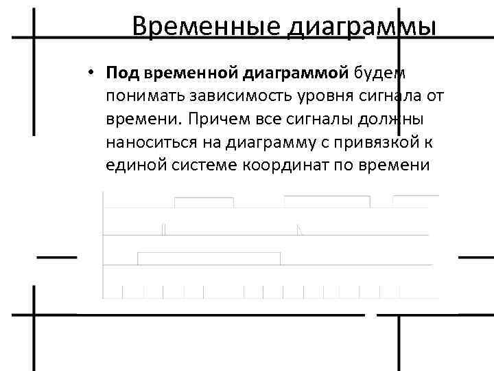 Временные диаграммы • Под временной диаграммой будем понимать зависимость уровня сигнала от времени. Причем