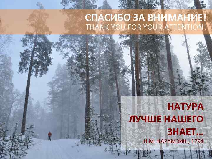 СПАСИБО ЗА ВНИМАНИЕ! THANK YOU FOR YOUR ATTENTION! НАТУРА ЛУЧШЕ НАШЕГО ЗНАЕТ… Н. М.