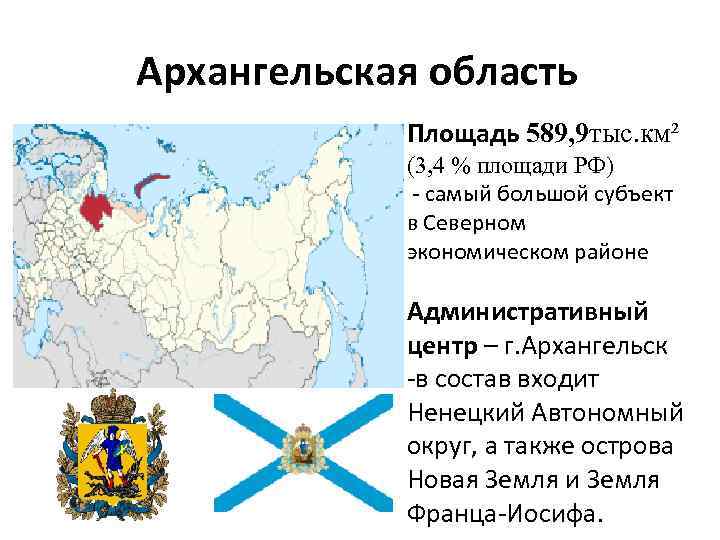 Архангельская область Площадь 589, 9 тыс. км² (3, 4 % площади РФ) - самый