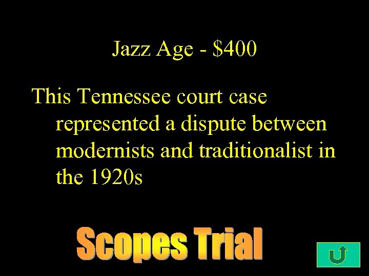 Jazz Age - $400 This Tennessee court case represented a dispute between modernists and