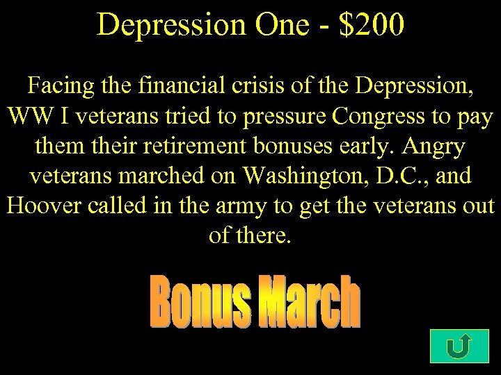 Depression One - $200 Facing the financial crisis of the Depression, WW I veterans