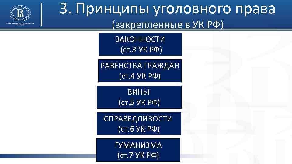 3. Принципы уголовного права (закрепленные в УК РФ) ЗАКОННОСТИ (ст. 3 УК РФ) РАВЕНСТВА