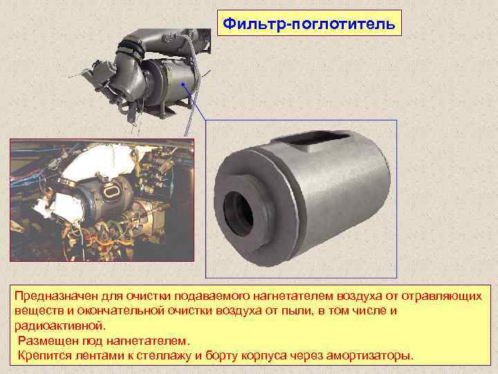 Фильтр поглотитель Предназначен для очистки подаваемого нагнетателем воздуха от отравляющих веществ и окончательной очистки