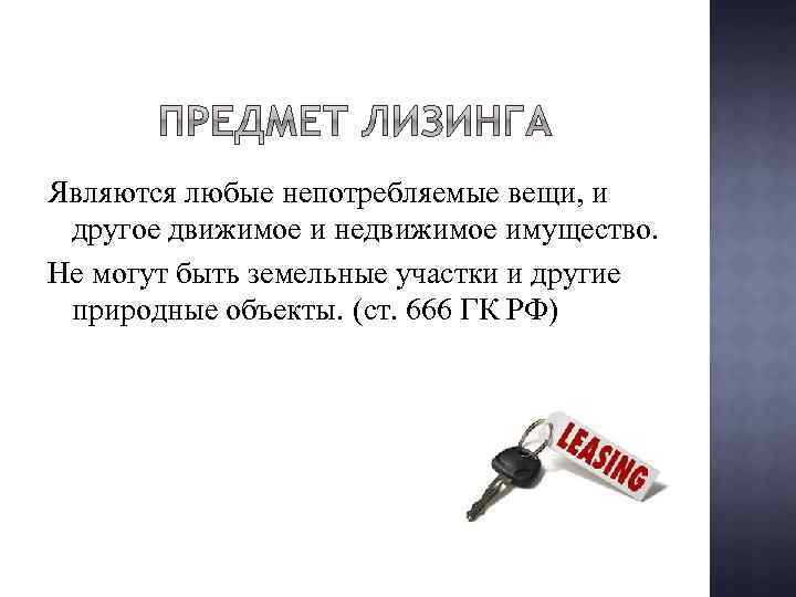 Являются любые непотребляемые вещи, и другое движимое и недвижимое имущество. Не могут быть земельные