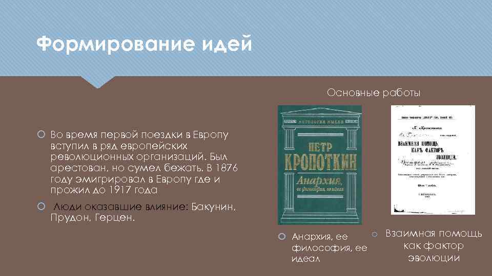 Формирование идей Основные работы Во время первой поездки в Европу вступил в ряд европейских