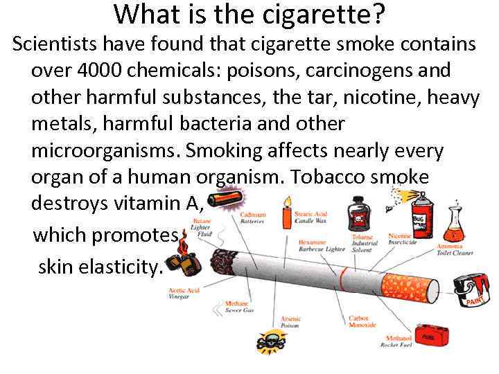 What is the cigarette? Scientists have found that cigarette smoke contains over 4000 chemicals: