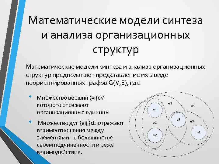 Математические модели синтеза и анализа организационных структур предполагают представление их в виде неориентированных графов