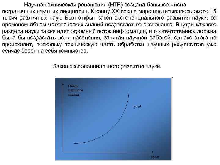 Научно-техническая революция (НТР) создала большое число пограничных научных дисциплин. К концу ХХ века в