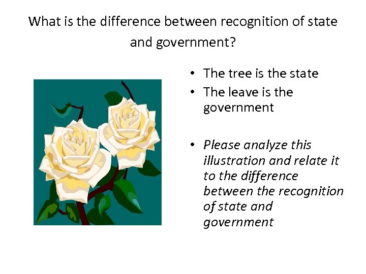 What is the difference between recognition of state and government? • The tree is