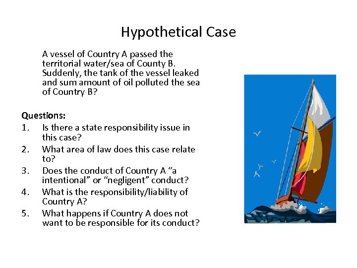 Hypothetical Case A vessel of Country A passed the territorial water/sea of County B.