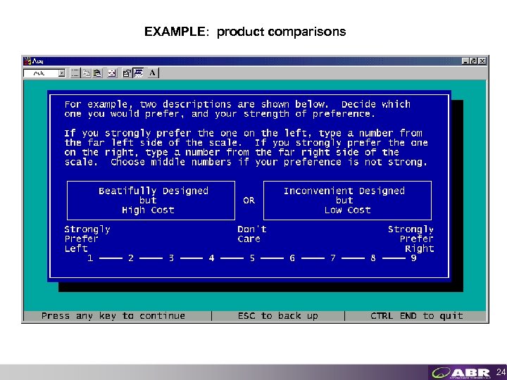 EXAMPLE: product comparisons 24 