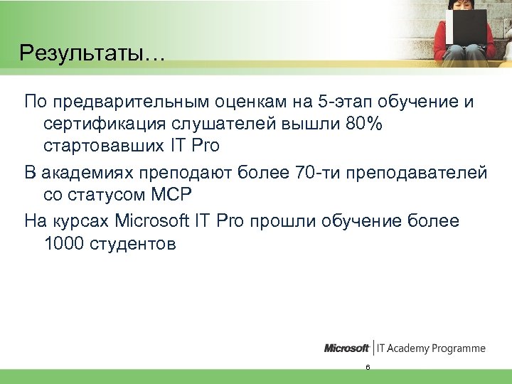 Результаты… По предварительным оценкам на 5 -этап обучение и сертификация слушателей вышли 80% стартовавших