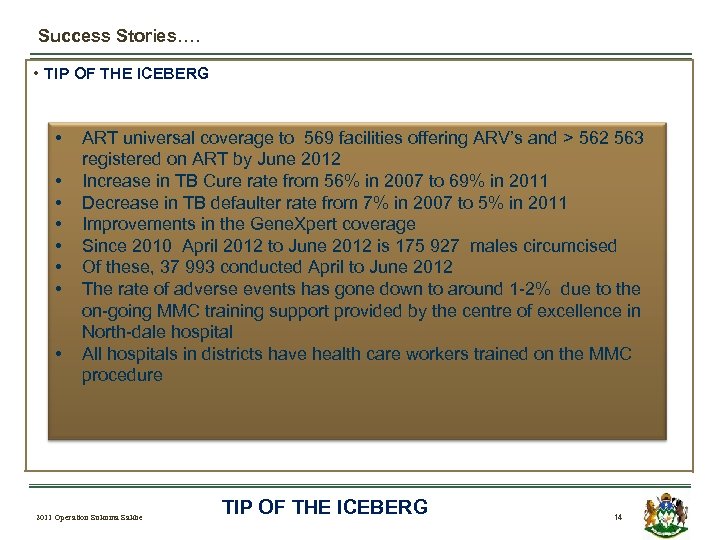 Success Stories…. • TIP OF THE ICEBERG • • ART universal coverage to 569