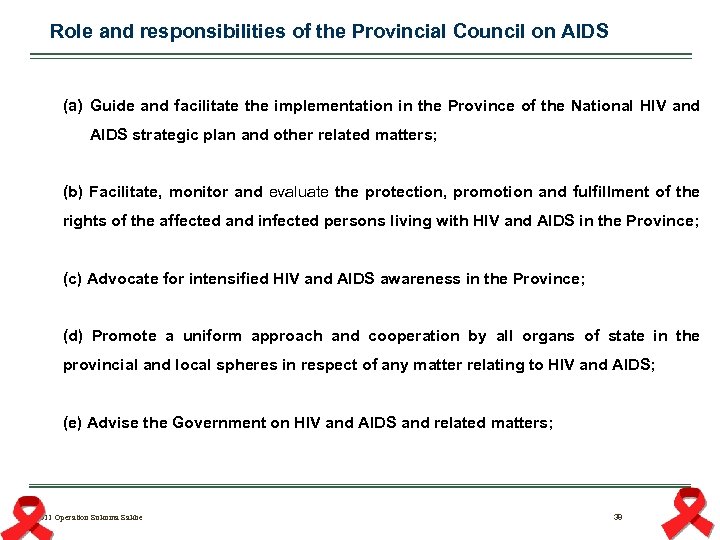 Role and responsibilities of the Provincial Council on AIDS (a) Guide and facilitate the