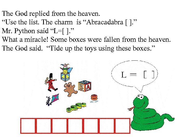 The God replied from the heaven. “Use the list. The charm is “Abracadabra [