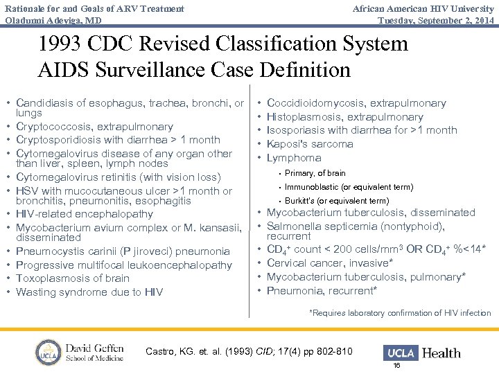 Rationale for and Goals of ARV Treatment Oladunni Adeyiga, MD African American HIV University