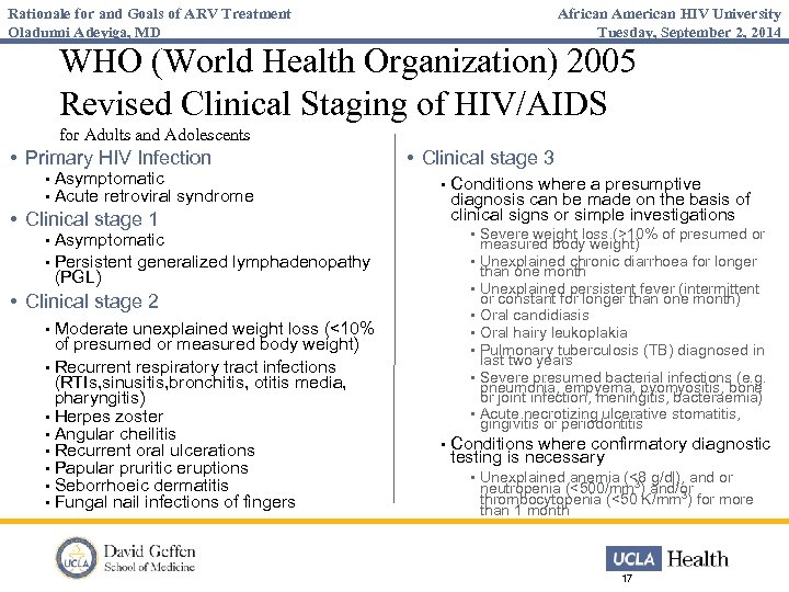 Rationale for and Goals of ARV Treatment Oladunni Adeyiga, MD African American HIV University