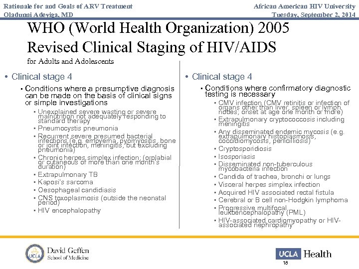 Rationale for and Goals of ARV Treatment Oladunni Adeyiga, MD African American HIV University