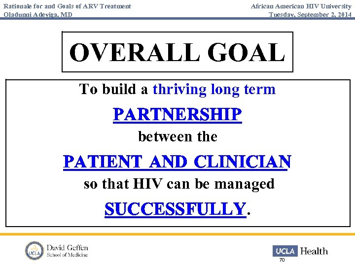 Rationale for and Goals of ARV Treatment Oladunni Adeyiga, MD African American HIV University