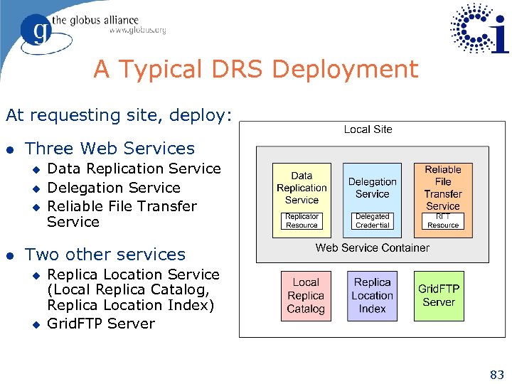 A Typical DRS Deployment At requesting site, deploy: l Three Web Services u u