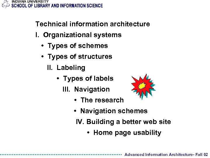 Technical information architecture I. Organizational systems • Types of schemes • Types of structures