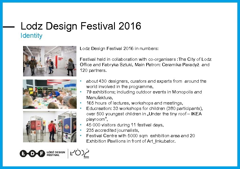 Lodz Design Festival 2016 Identity Lodz Design Festival 2016 in numbers: Festival held in