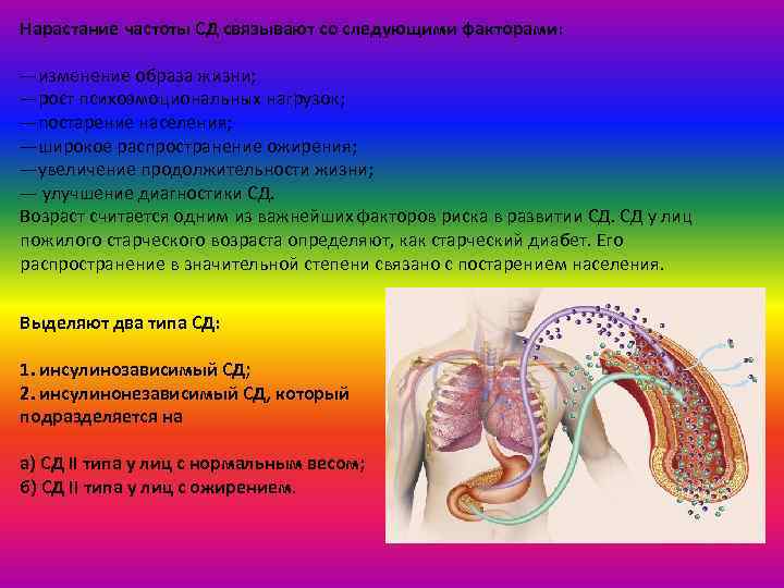 Нарастание частоты СД связывают со следующими факторами: —изменение образа жизни; —рост психоэмоциональных нагрузок; —постарение