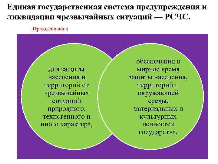 Единая государственная система предупреждения и ликвидации чрезвычайных ситуаций — РСЧС. Предназначена для защиты населения