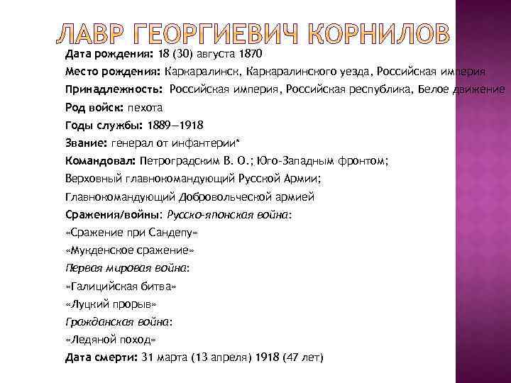 Дата рождения: 18 (30) августа 1870 Место рождения: Каркаралинск, Каркаралинского уезда, Российская империя Принадлежность: