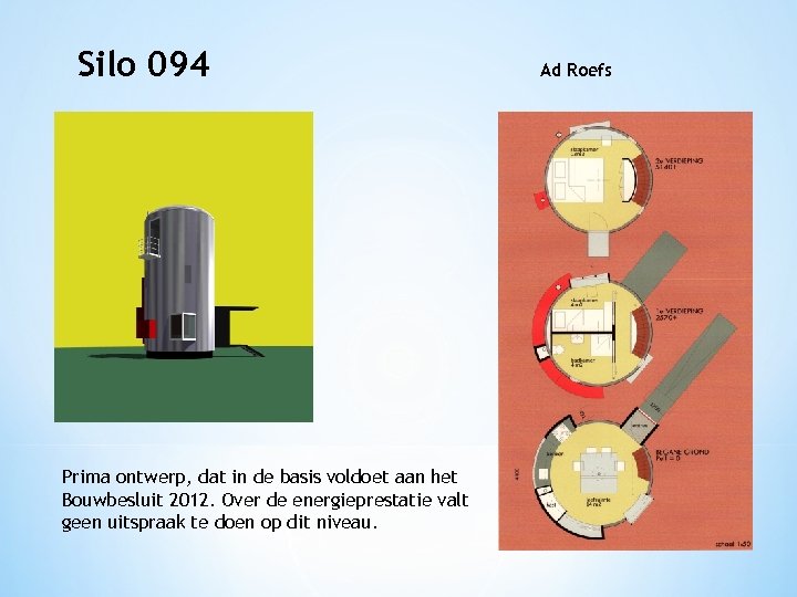 Silo 094 Prima ontwerp, dat in de basis voldoet aan het Bouwbesluit 2012. Over