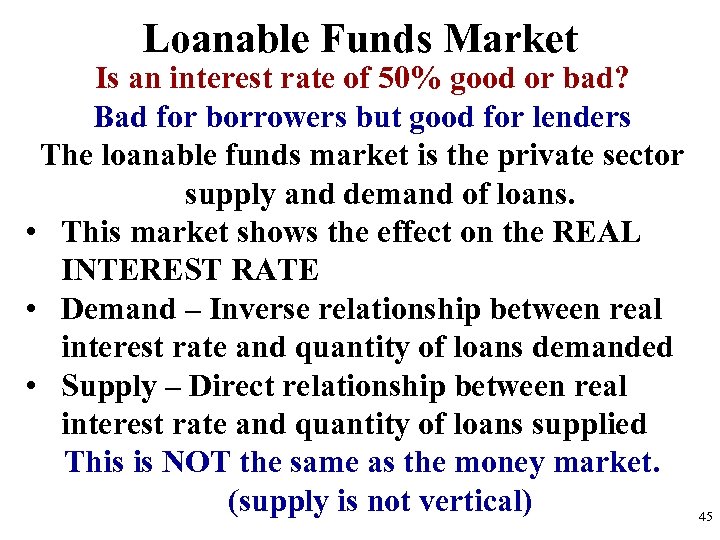 Loanable Funds Market Is an interest rate of 50% good or bad? Bad for